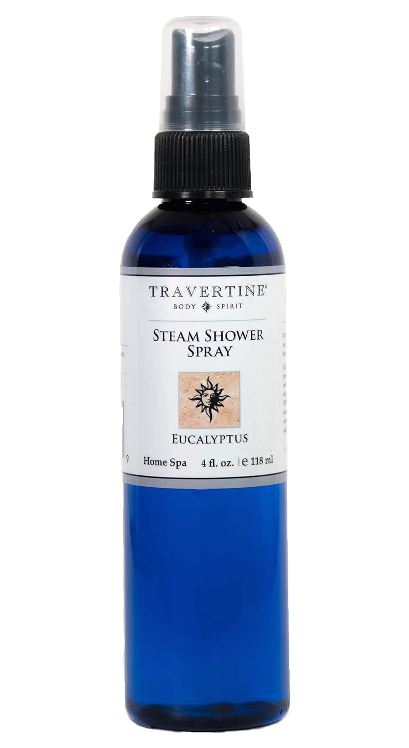 Travertine Spa Steam Shower Spray | Eucalyptus Shower Spray | Eucalyptus Oil Mist for Shower Aromatherapy | Sinus and Congestion Relief | Steam Room Spray | 100% Natural Eucalyptus Oil | 4 fl oz