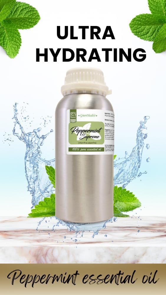 Peppermint Essential Oil (Mentha piperita) – 16 fl oz – 100% Pure & Uncut – Aluminum Bottle – GreenHealth