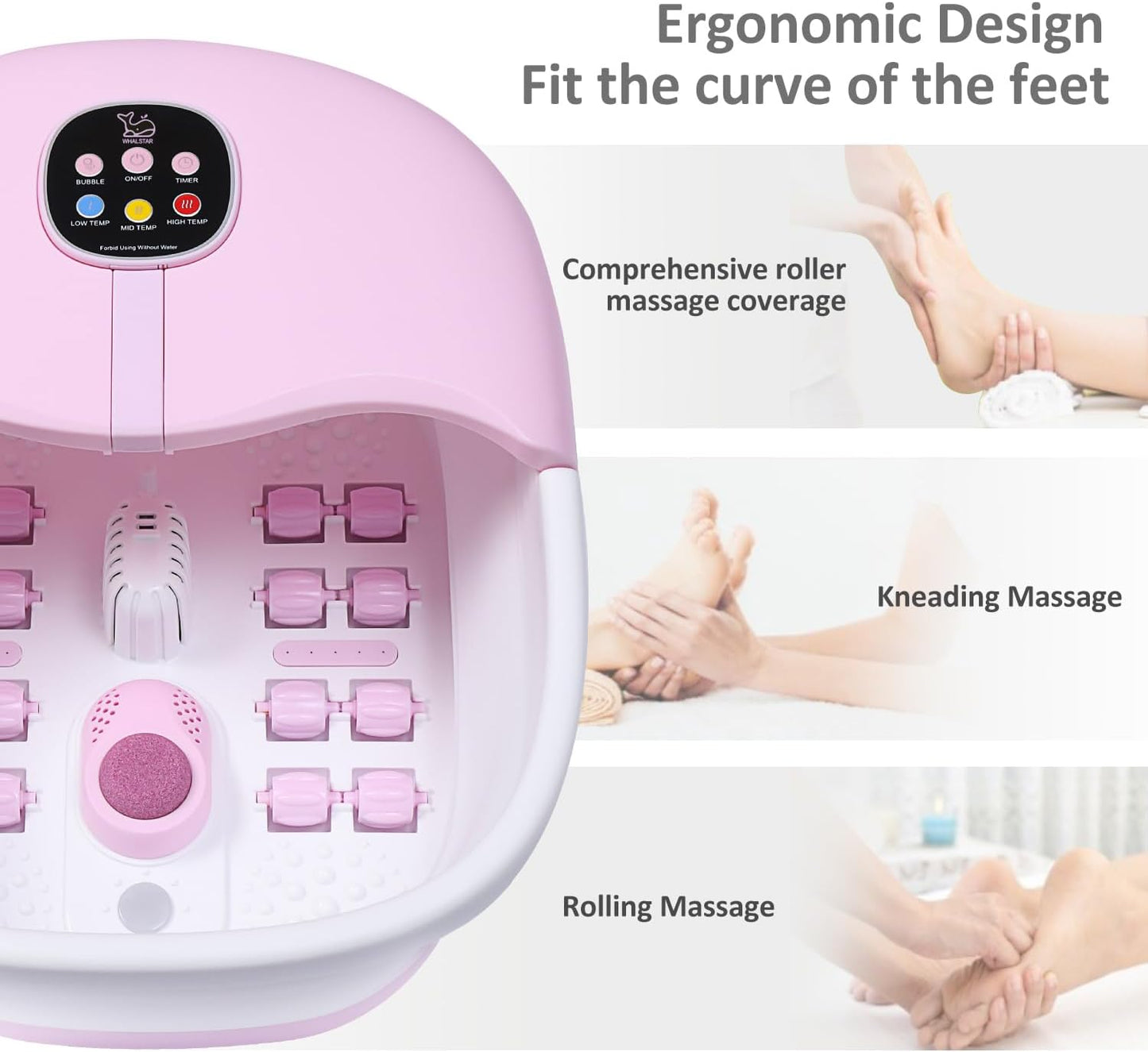 Collapsible Foot Spa Bath Massager with Heat Bubbles and Vibration Massage and Jets, 16oz Tea Tree Oil Foot Soak with Epsom Salt, Foot Bath Basin with Red Light & Remote - Pink