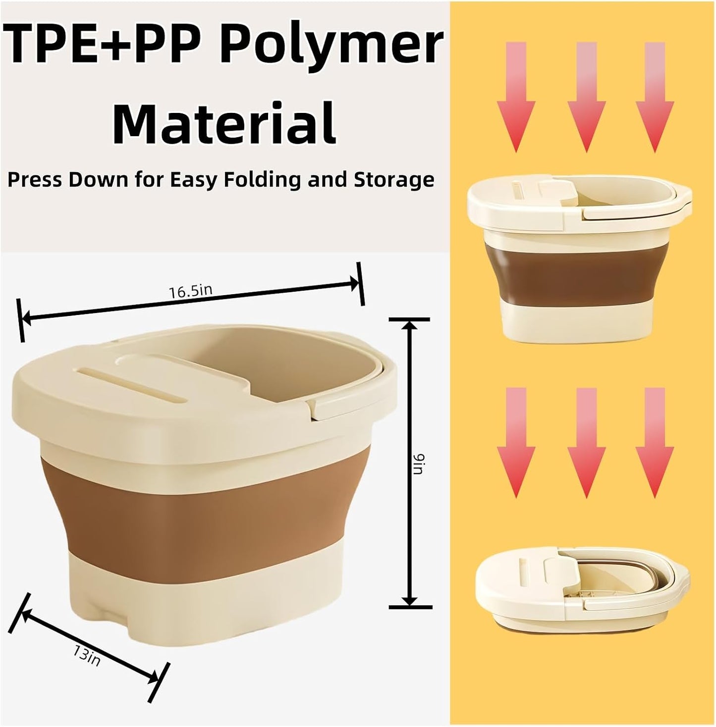 Collapsible Foot Bath Basin for Soaking Feet with a lid,Foot Soak Tub with Massage Acupoint,Multifunction Laundry Basket with Handle, Home Spa Treatment. (Milky White)