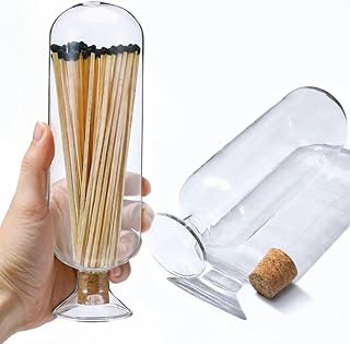 Extra Tall 11 Decorative Glass Matches Cloche Decorative Match Holder Jar for Candle Matches Trendy Fireplace Display Decor, Sticks Not Included