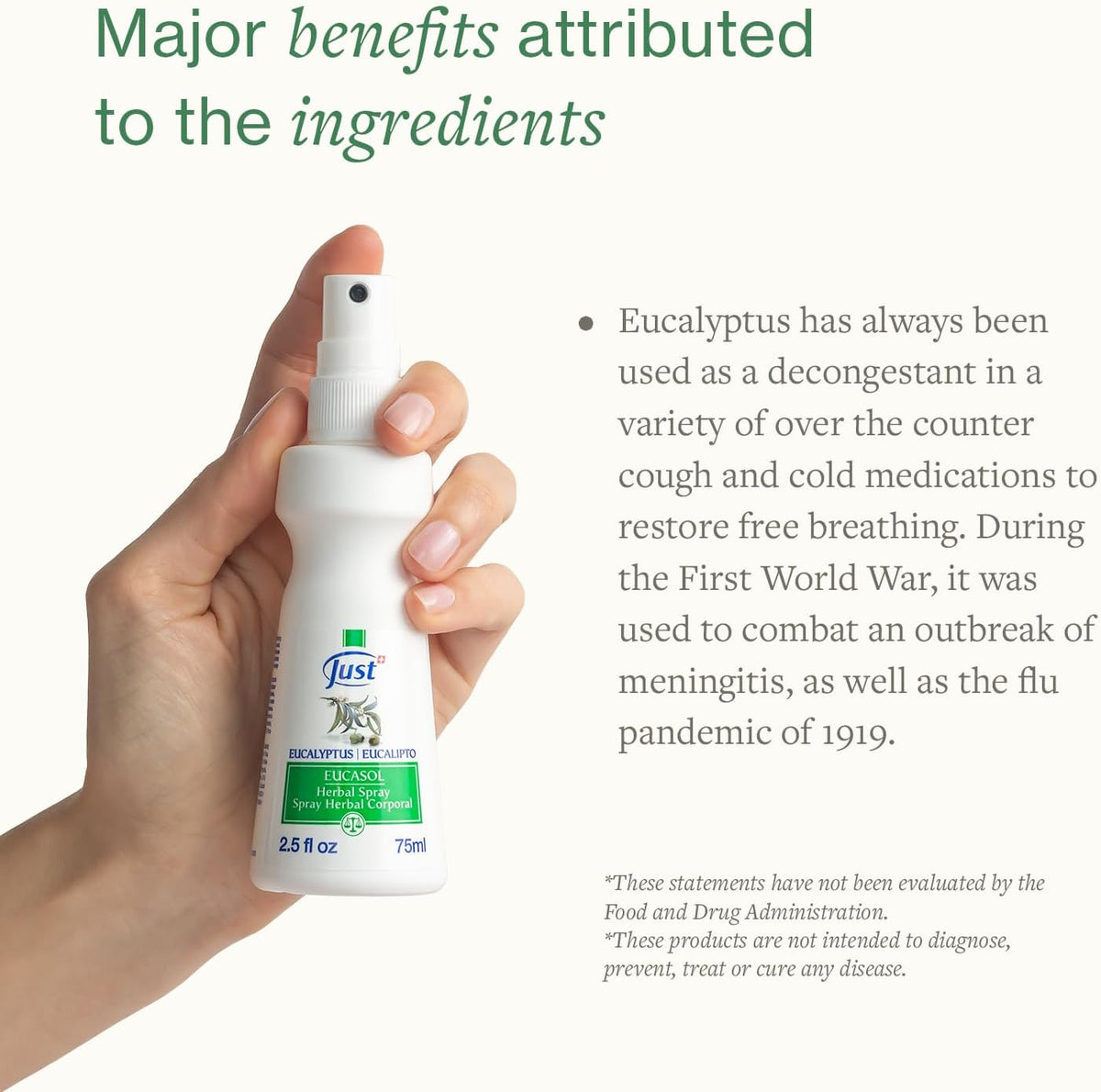 Swiss Just - Eucasol Spray - 75 ml - Enriched with Eucalyptus Essential Oil