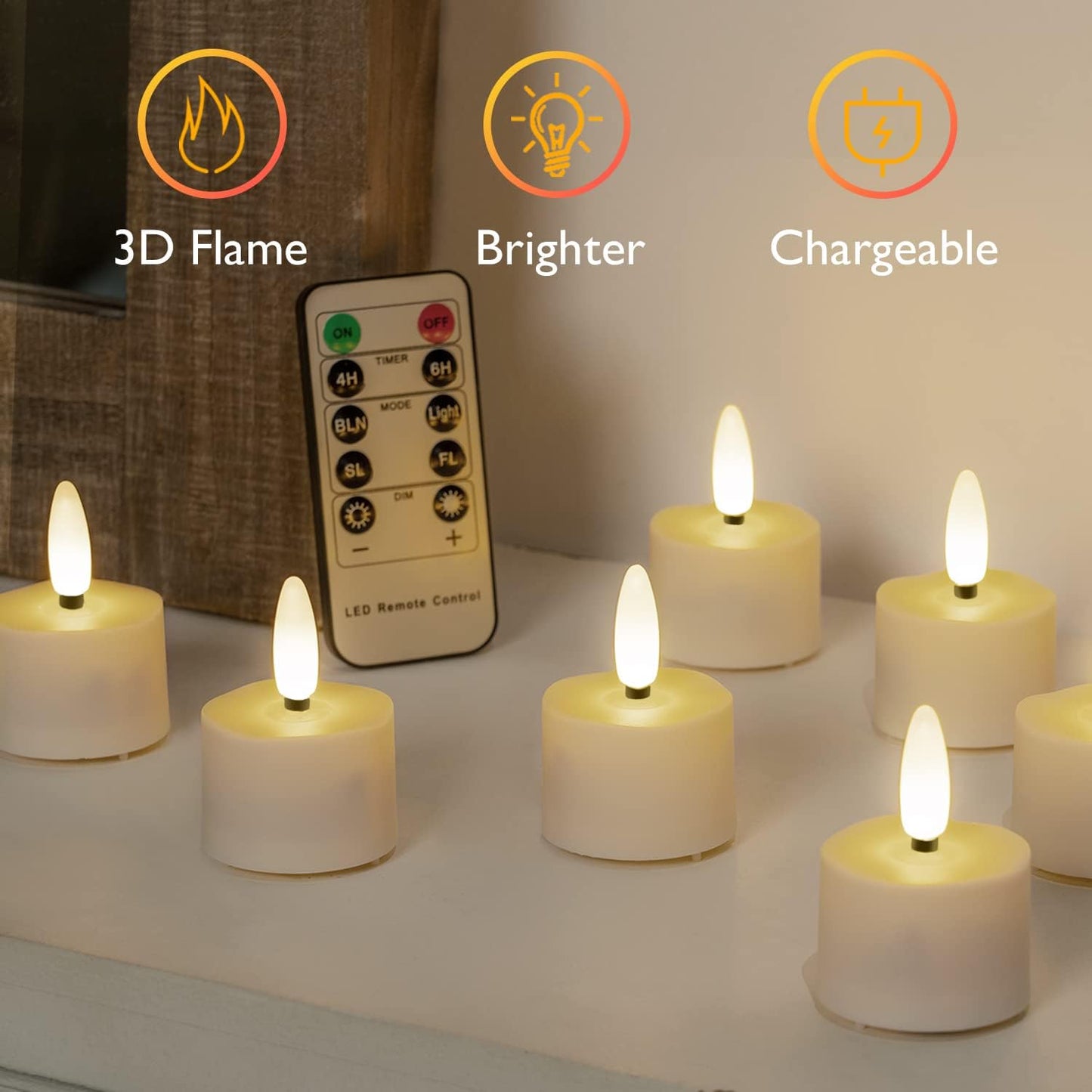 Homemory Flameless Rechargeable Tea Lights with Remote Timer - LED Tea Lights Battery Operated, Realistic Flickering for Home Holiday Decor, Wedding Table Centerpieces, 6-Pack (Φ 1-1/2''×H 2-1/3'')