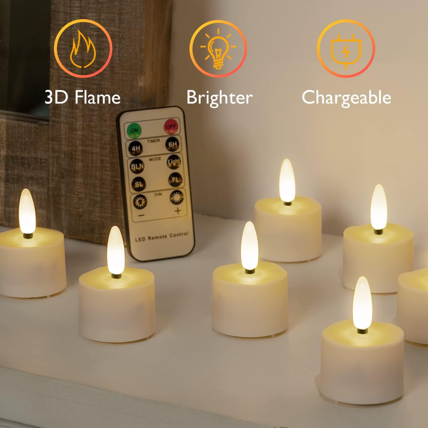 Homemory Flameless Rechargeable Tea Lights with Remote Timer - LED Tea Lights Battery Operated, Realistic Flickering for Home Holiday Decor, Wedding Table Centerpieces, 6-Pack (Φ 1-1/2''×H 2-1/3'')