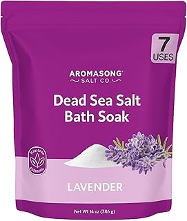 Aromasong Dead Sea Salt for Soaking with Natural Lavender Essential Oil – 14 Oz. Spa Bath Salt Fine Grain 7 Uses Per Pack - for Body Wash Scrub - Soak for Women & Men for Tired Muscles & Skin Issues