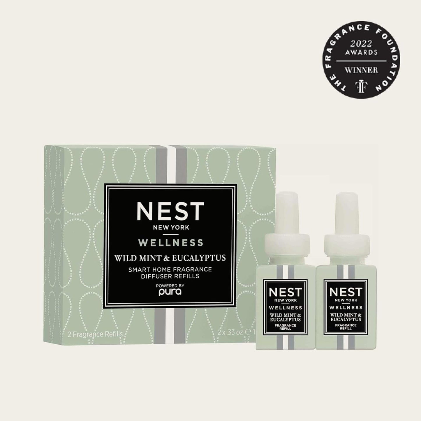 NEST New York Smart Home Fragrance Diffuser Refill Smart Vials, Wild Mint & Eucalyptus - Set of 2 - Designed for NEST x Pura 3 and NEST x Pura 4 Diffusers - Cruelty Free, Vegan