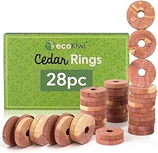 ecoKiwi Cedar Blocks for Clothes Storage - 28 Pack Cedar Rings - 100% Natural Aromatic Cedar for Closets & Drawers - Red Cedarwood Oil Scented Chips with Sandpaper - Cedar Planks Freshener Deodorizer