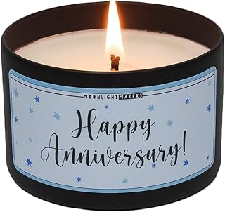 Moonlight Makers Happy Anniversary Caribbean Teakwood Scented Candle - Handmade Natural Soy Candle Wax, 25 Hour Burn Time, for Women, Unique Housewarming Gifts, Room Decor - 8oz Tin