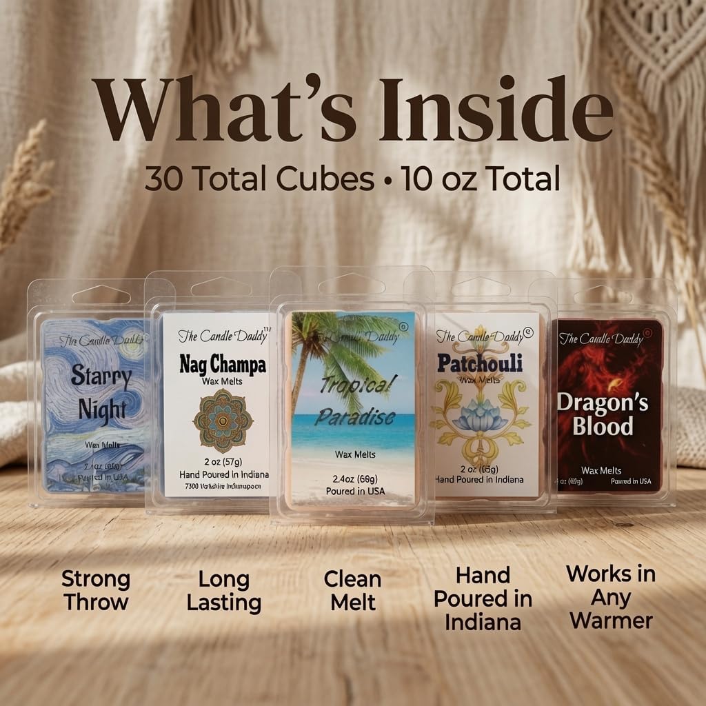 "Free Spirit Bundle" Combo Set Of Five Scented Wax Melt Cubes - Nag Champa