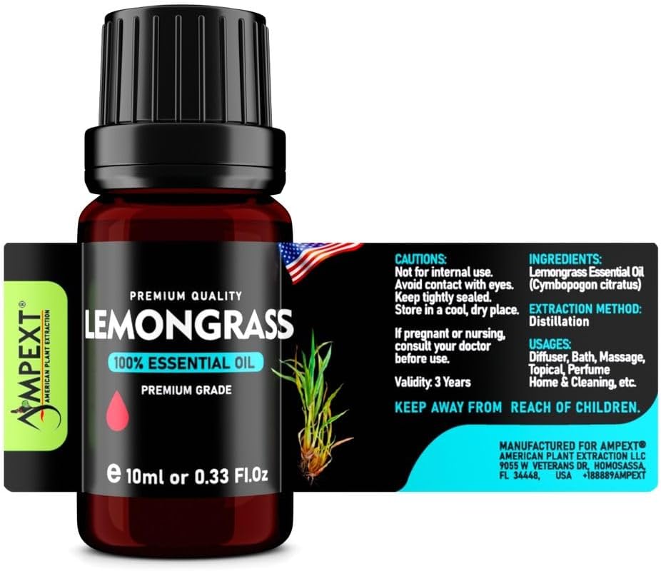 Lemongrass (Cymbopogon citratus) 100% Pure Essential Oil, Select Grade, 10ml