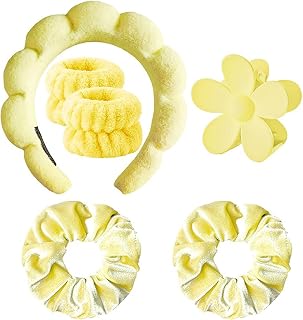 Spa Headband Set Washing and makeup sponge hair hoop suit bath towel cloth for cleaning the face or bath beam. (Yellow, Average code)