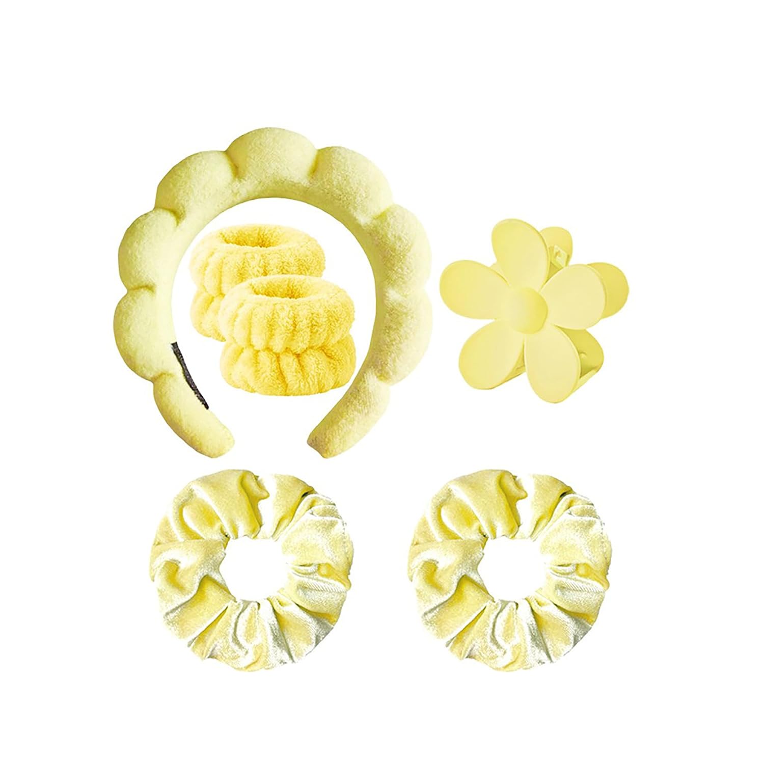 Spa Headband Set Washing and makeup sponge hair hoop suit bath towel cloth for cleaning the face or bath beam. (Yellow, Average code)