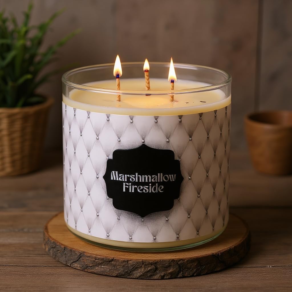 Marshmallow Fireside Candle ~ Highly Scented Large 3-Wick Candle ~ Soy and Coconut Wax Blend