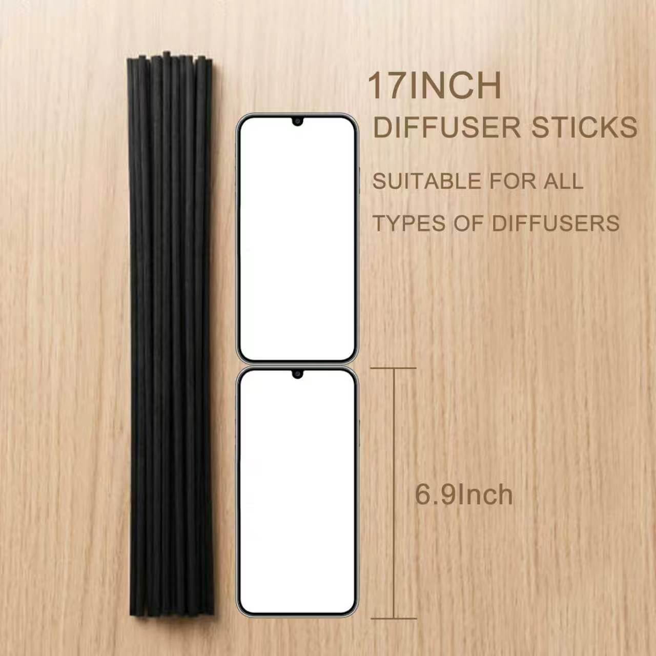 HOSSIAN Reed Diffuser Sticks, Natural Rattan Wood Sticks Essential Oil Aroma Diffuser Sticks Refill Replacement for Aroma Fragrance (Black Fibre17Inch*3.5mm 60PCS)