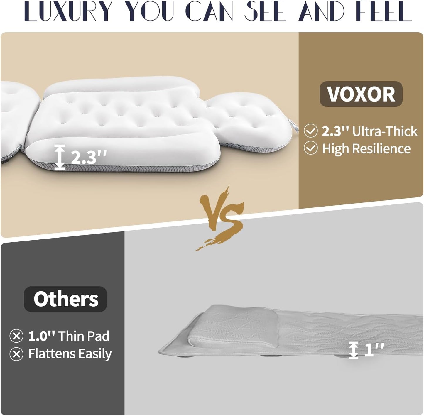 Full Body Bath Pillow for Bathtub, Thick Bathtub Cushion, Luxury Tub Pillow for Bath for Headrest Neck and Back Support White 51" x 16"