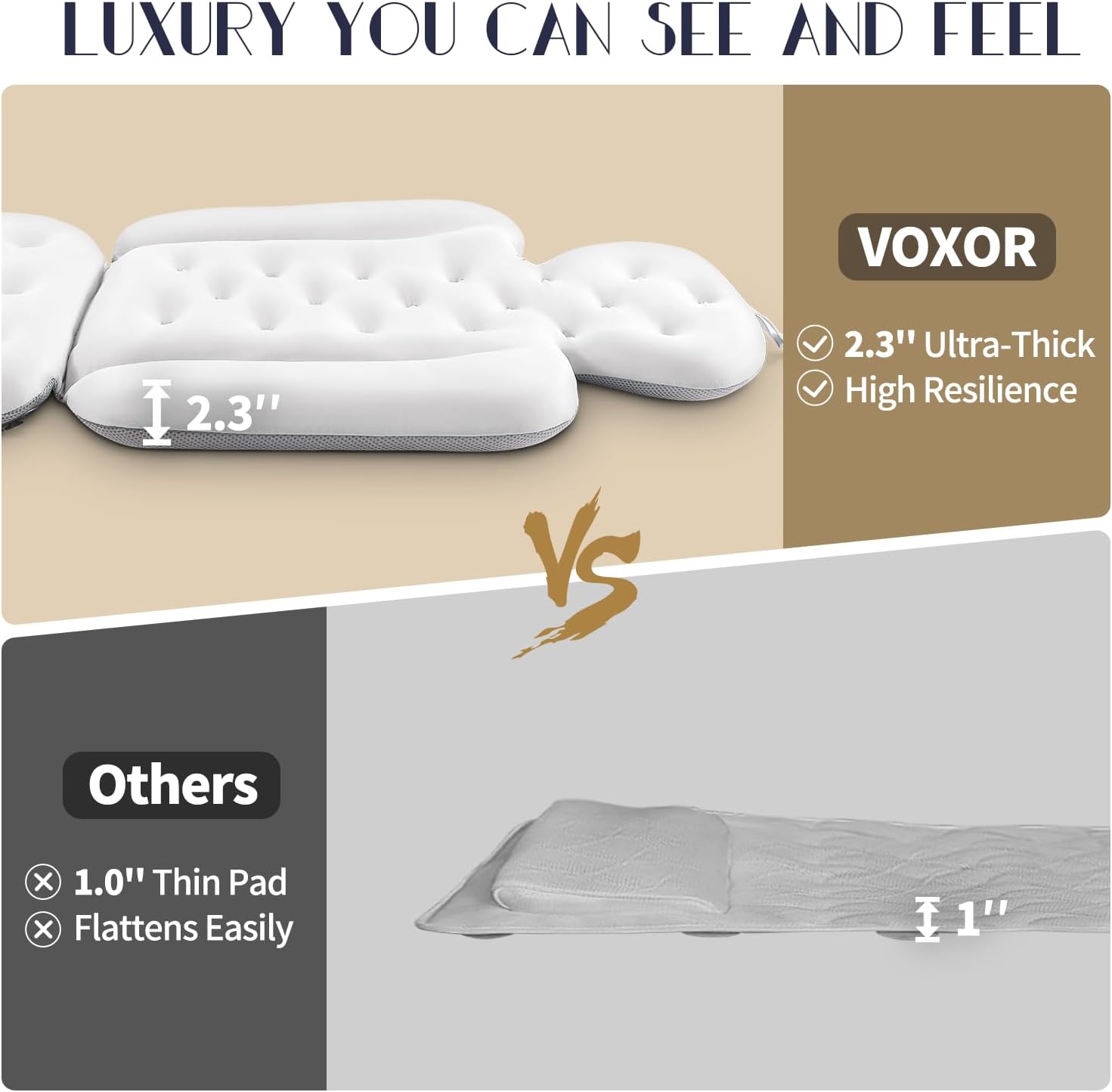 Full Body Bath Pillow for Bathtub, Thick Bathtub Cushion, Luxury Tub Pillow for Bath for Headrest Neck and Back Support White 56" x 16"