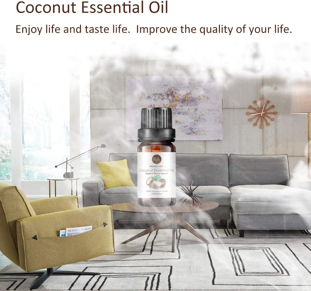 RAINBOW ABBY 2-Pack Coconut Essential Oil, Pure, Undiluted, Therapeutic Grade Coconut Oil - 2x10 mL