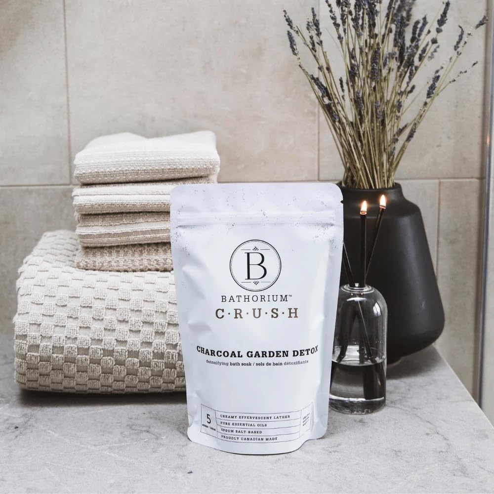 Bathorium Charcoal Garden Detox Crush, Purifying Bath Soak with Activated Charcoal & Eucalyptus, pH-Balanced, Herb-Scented Bath Soak, 5+ Baths, 21 oz
