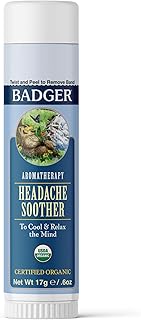 Badger Headache Soother, 100% Organic Essential Oil Aromatherapy, All-Natural Headache Relief w/Peppermint, Eucalyptus & Lavender, .6 oz
