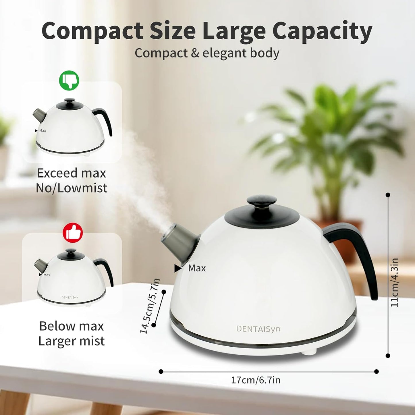 DENTAISyn Aroma Diffuser,400ML Large Essential Oil Diffuser: Ultrasonic Cool Mist Humidifier, 14-Hour Long-Lasting Aromatherapy,7 Color Lights, Auto-Off for Home/Bedroom/Yoga (Minimalist White)