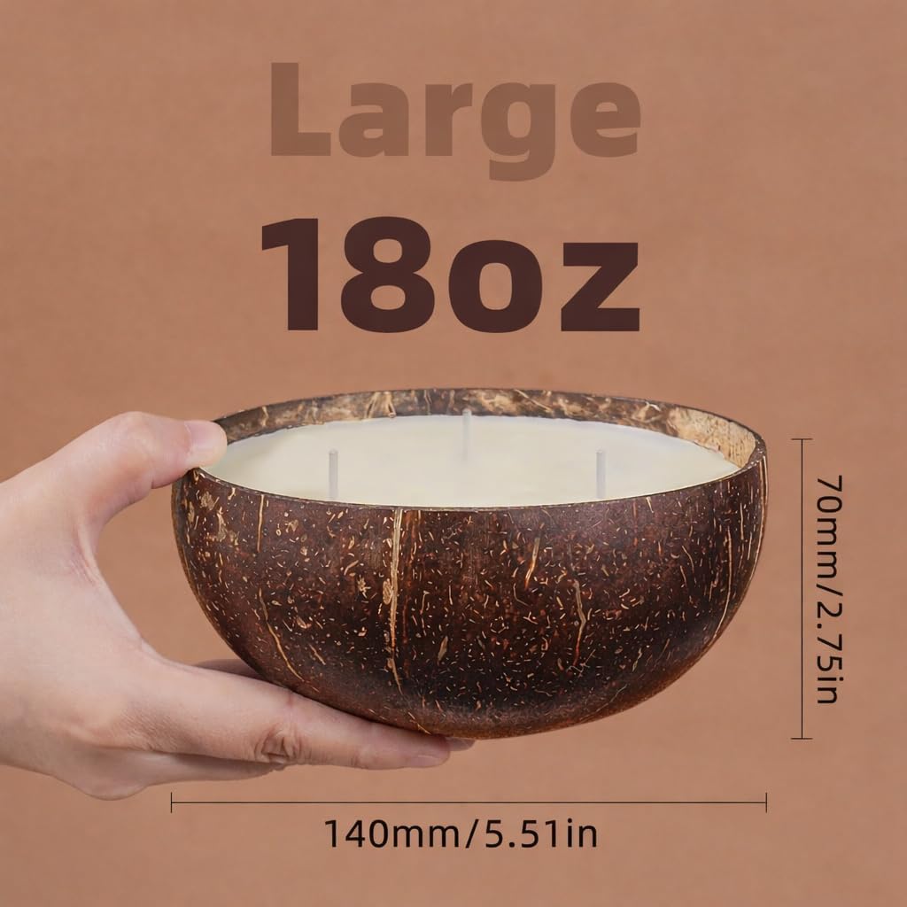 Viyffo 3 Wick 18oz Large Non Toxic Soy Candle - Cedarwood & Amber Scented Candle for Women & Men, Natural Coconut Shell Jar Perfect for Home Decor & Unique Nature Gift
