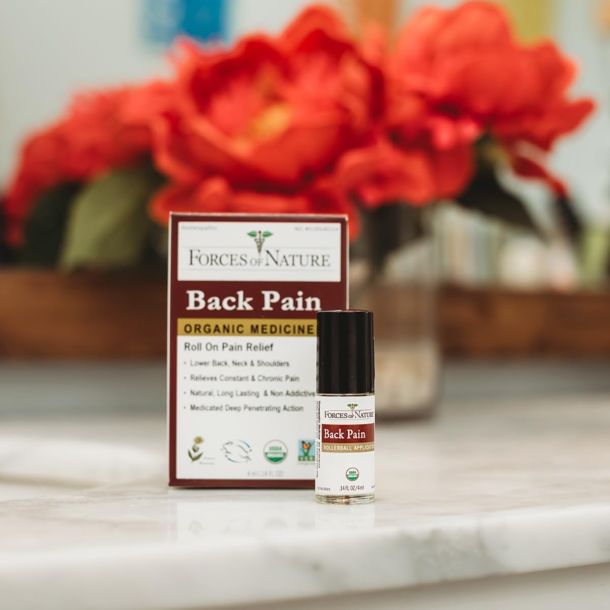 Forces of Nature Natural, Organic Back Pain Relief, w/Arnica & St John's Wort, Fast Acting Anti-Inflammatory Topical Muscle Soother for Lower Back, Sciatica, Neck, Non-GMO, Cruelty-Free, 0.14 Fl Oz