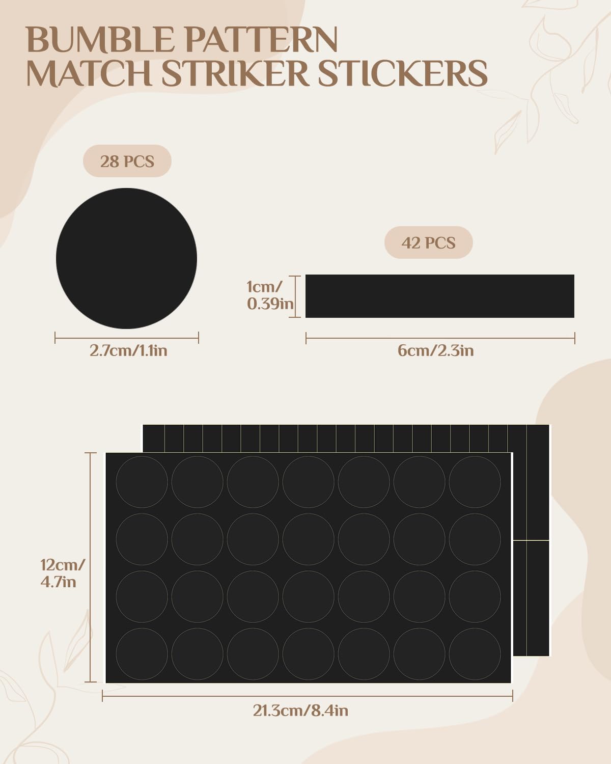 70 PCS Match Striker Stickers, Match Striker Paper with Adhesive, Ideal for Fireplace Matches, Jars, Candles, Camping (Black)