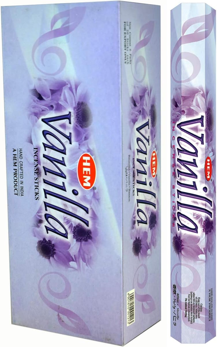 Hem Vanilla Incense Sticks – 120 Sticks (6 x 20g Tubes) | Sweet & Soothing Vanilla Aroma | Ideal for Meditation, Relaxation & Home Freshness | Handcrafted, Low-Smoke, 35–40 Min Burn Time