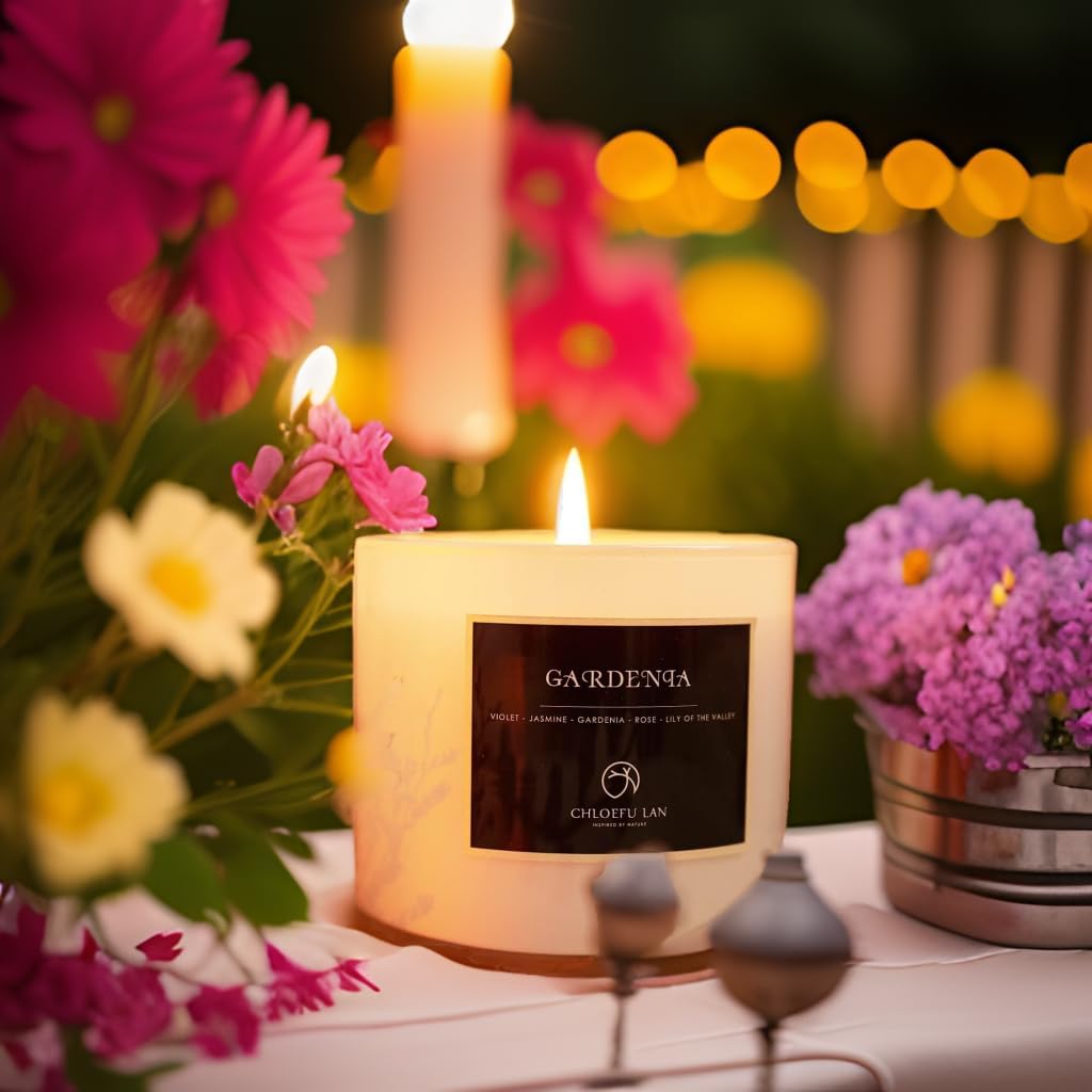 Premium Gardenia Scented Candle for Men & Women, Highly Scented, 7.1oz|45 Hour Long Lasting, All Natural Soy Candles, Home Decor, White Glass Jar Candle with Gift Box