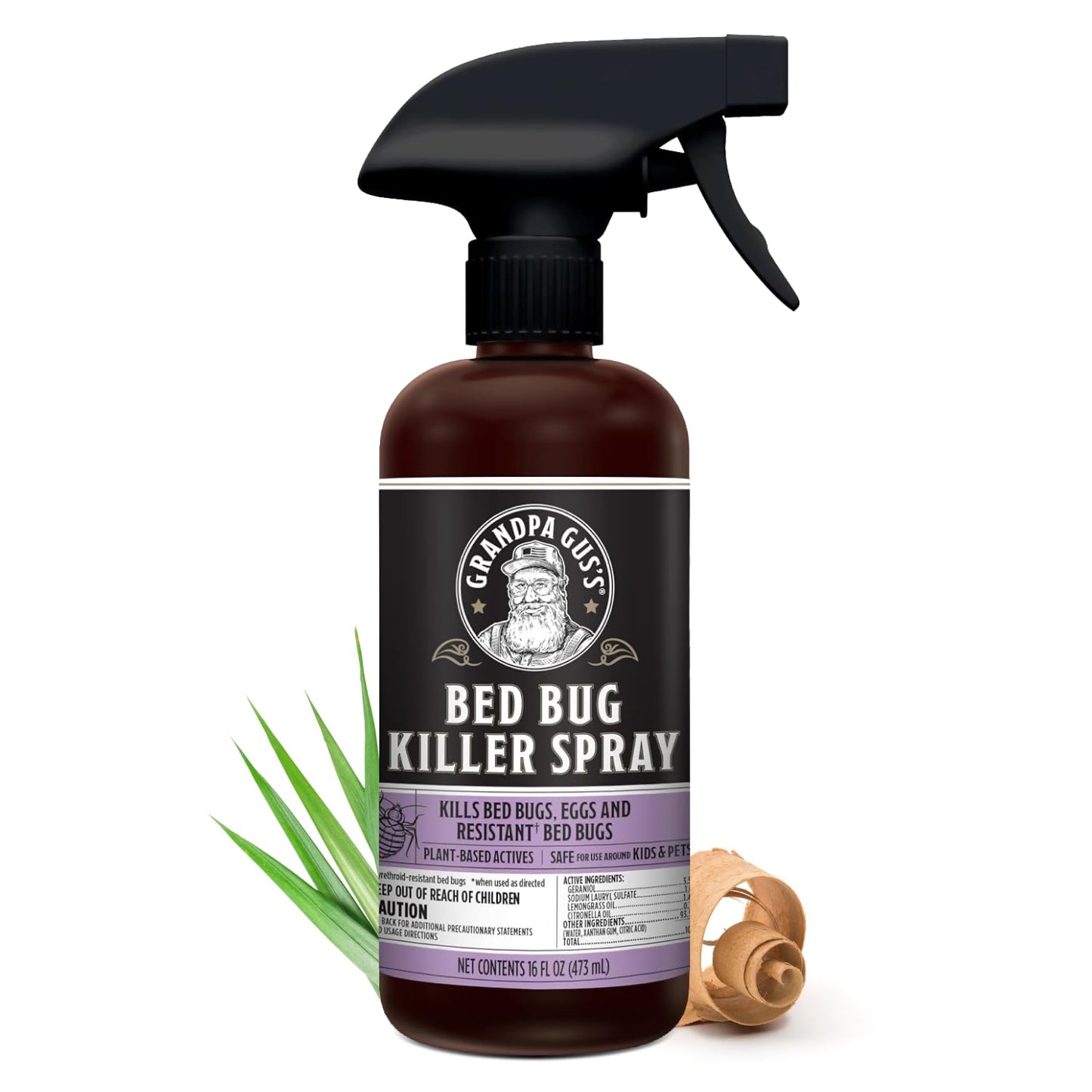 Grandpa Gus's Natural Bed Bug and Dust Mite Killer Spray, Plant-Based Home Treatment for Mattress and Bedding, Kills Eggs and Pyrethroid-Resistant Strains, 16 fl oz
