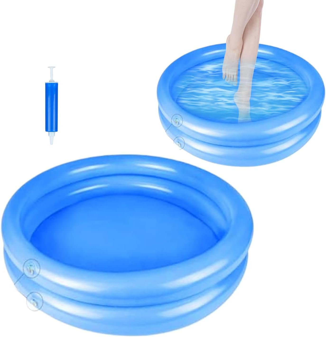 2 Pack Inflatable Pool Foot Bath Basin, Pool Clean Feet Wash Basin Tray with Pump, Pools Entry Ladder Portable Above Ground Pools - Blue