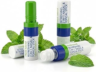 Herb Island 2-in-1 Nasal Stick Inhaler & Essential Oil Topical Rub, Refreshing Nose Inhaler Stick, VapoInhaler Wake Up Stick for Focus & Clear Breathing (3PC Mint)