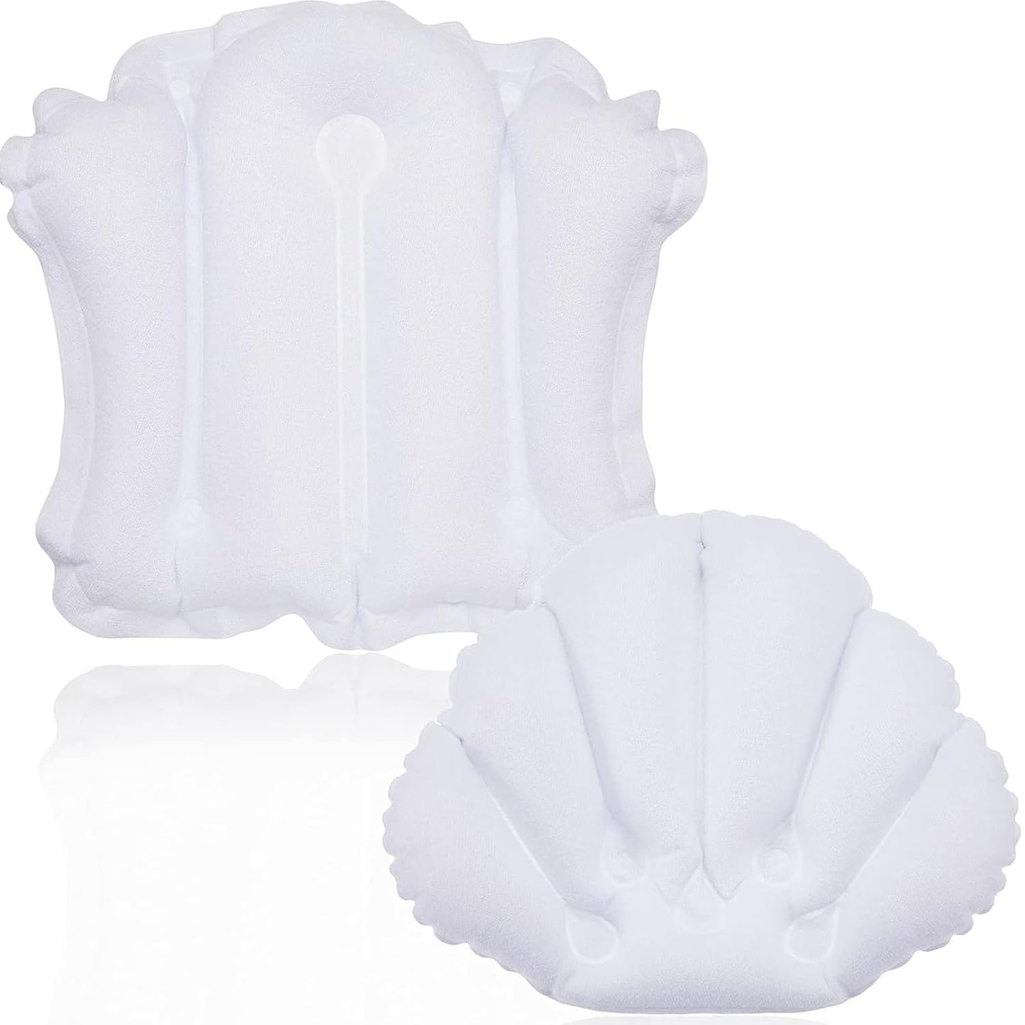 Jetec 2 Pcs Inflatable Bath Pillow with Suction Cup Terry Cloth Covered Bath Pillow Shell Shape Bathtub Spa Pillows Comfortable Soft Cushion Neck Support Fits All Pool Bathroom Home Spa Hot Tub