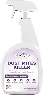 Hygea Natural Dust Mite Killer Spray - Eliminates Dust, Carpet, Rodent, Bird, Mites - Safe for Home, Children, Pets, Bedding & Furniture, 24 oz, Unscented