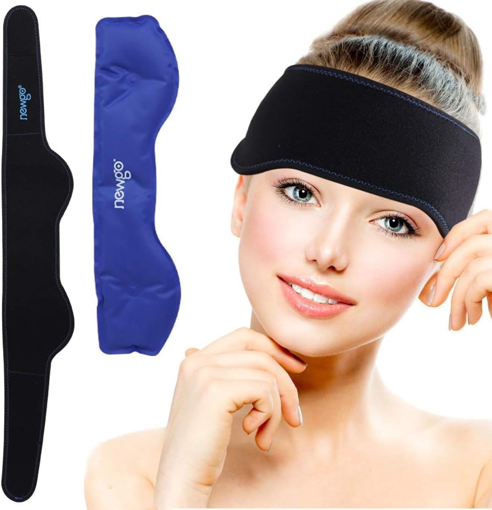 NEWGO Headache Ice Pack Head Wrap for Migraines, FSA Eligible, Cold Pack Head Ice Therapy Wrap for Headache Relief, Tension, Sinus Pain, Chemo, Head Injuries