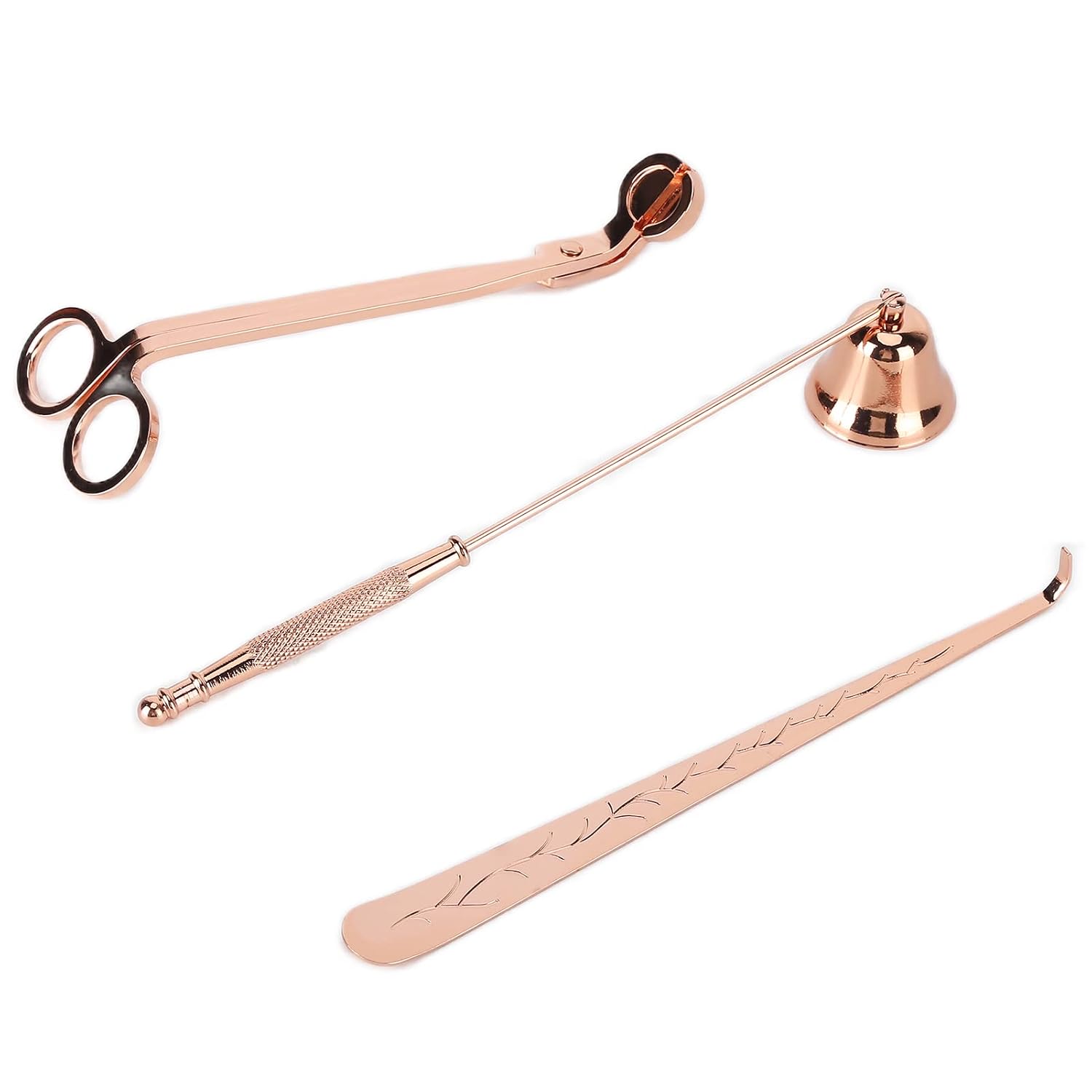 Akozon 3PCS Candle Accessory Set Candle Wick Trimmer Cutter Snuffer Extinguisher Wick Dipper, Multifunctional Accessory for Home Use (Rose Gold)