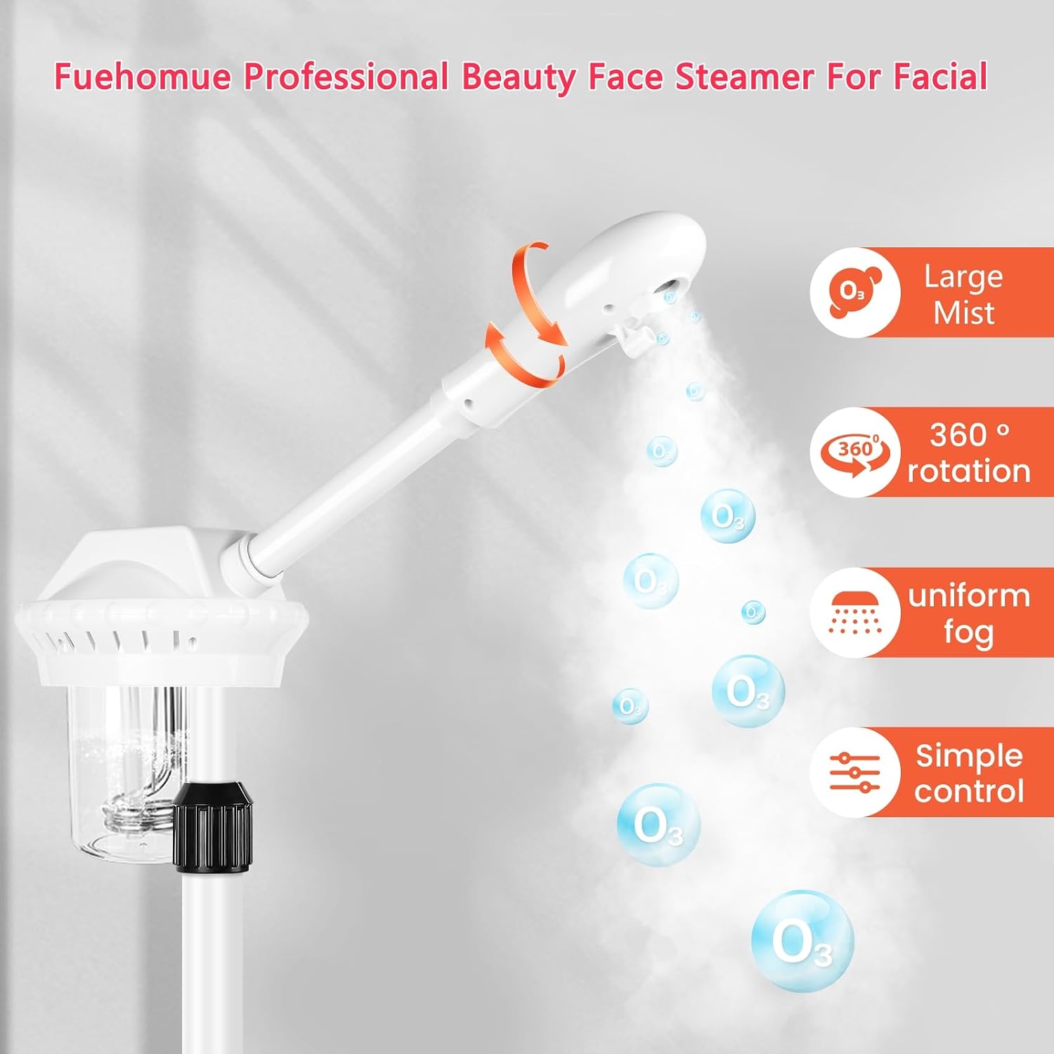 Facial Steamer Professional for Deep Cleansing and Hydration, Face Steamer for Estheticians with Adjustable Height, Spa Ozone Steamer on Wheels, Suitable for Home and Beauty Spa Salon Use