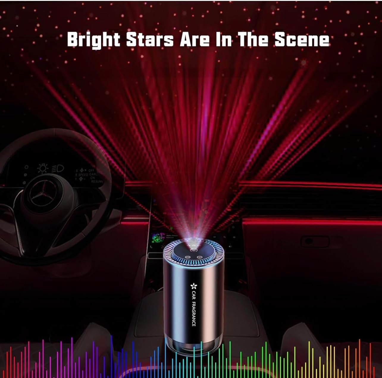 Smart Car Air Freshener Diffuser with Starry Sky Projection and 50ml Perfume, 3 Mode Adjustable Rechargeable Car Aroma Diffuser,Auto On/Off Intelligent,Cologne