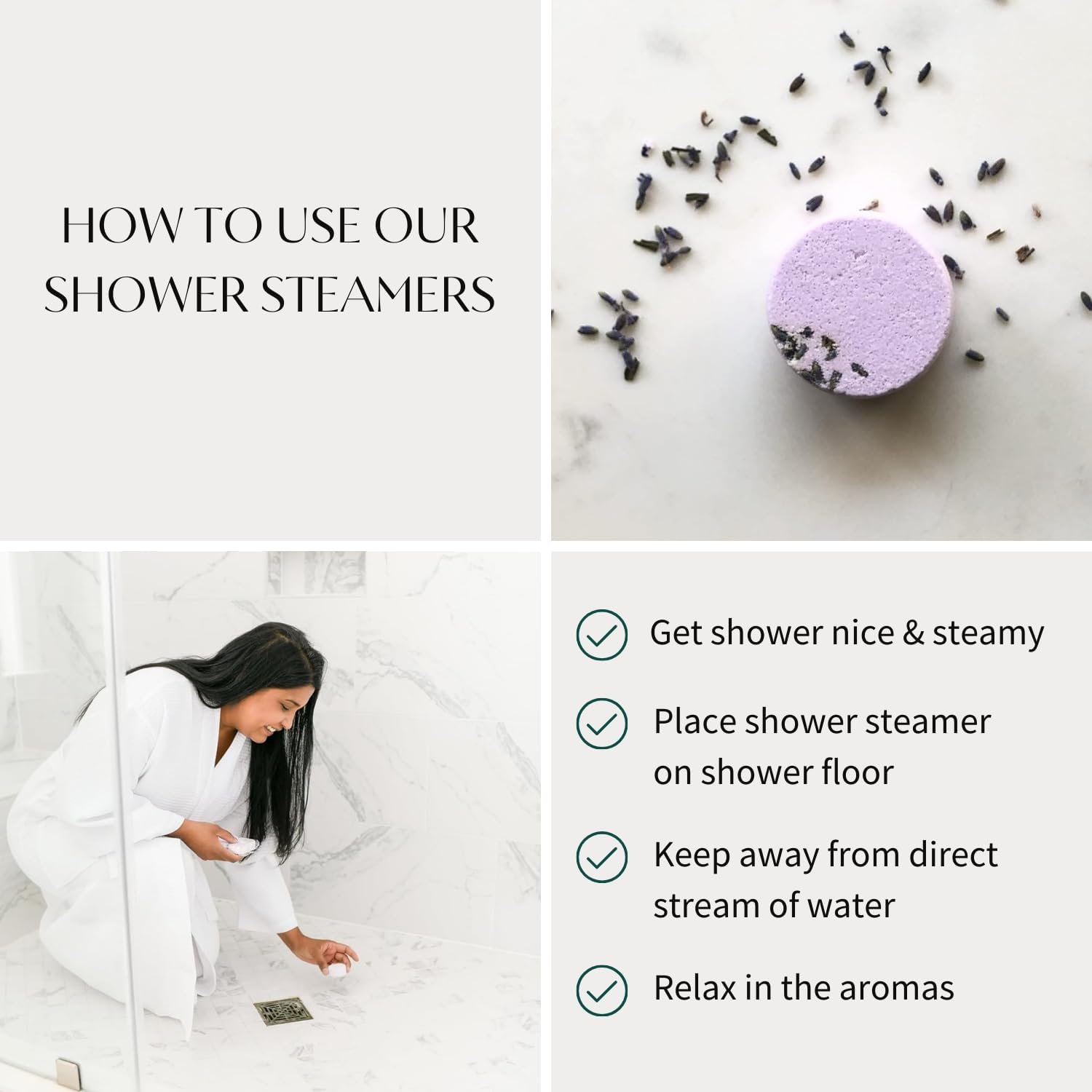 Thulisa Naturals Lavender Shower Steamers Aromatherapy | Organic Shower Bombs with Essential Oils | Self Care Christmas Birthday & Spa Gifts for Women & Men | Stocking Stuffers | 4 Pack