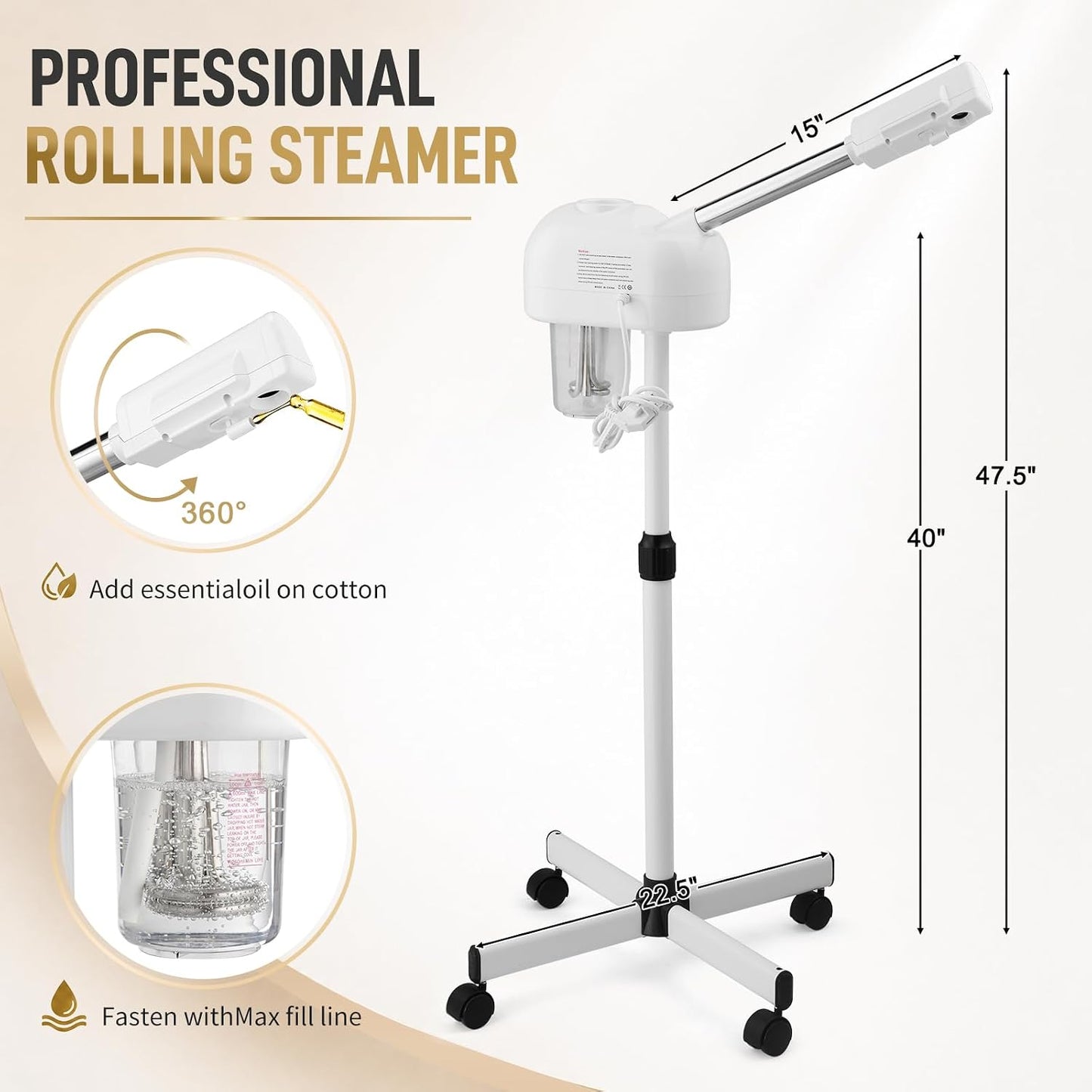 Winado Professional LCD Touch Screen Facial Steamer with Timer Function, Hot Mist Facial Vaporizer for Estheticians, Ideal for Home Beauty Spa Deep Cleansing & Skin Hydration, White