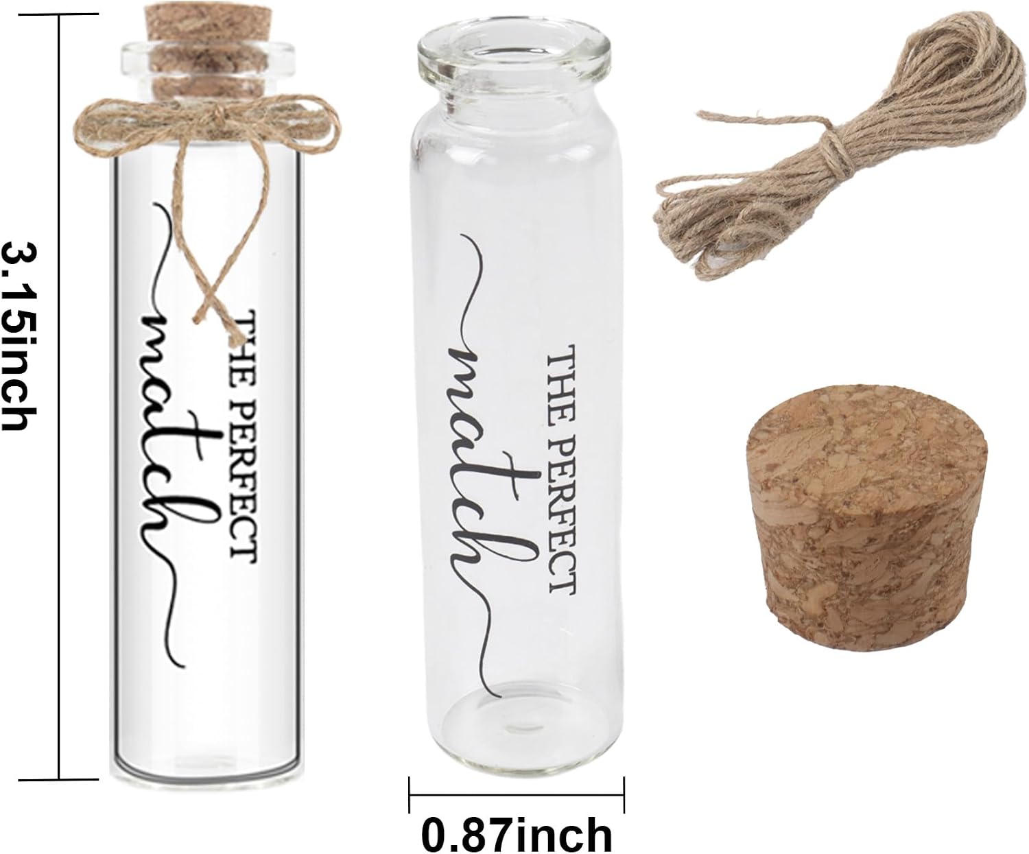 Klmnop 24 Pcs Empty Matches Jars with Cork Top, Bulk Glass Match Holder with Decorative Twine for DIY Wedding Matches Favors Party Favors Guests Gifts(Clear)