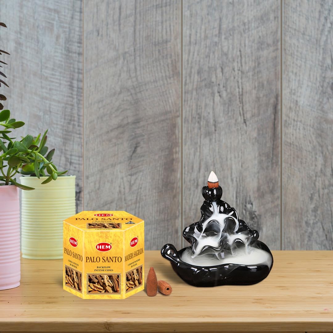 HEM Palo Santo Backflow Incense Cones – 20 Aromatherapy Cones | Long Lasting 40 Min Burn(Single Cone) | for Spa, Yoga, Reiki, Meditation, Healing, Relaxation & Home Fragrance