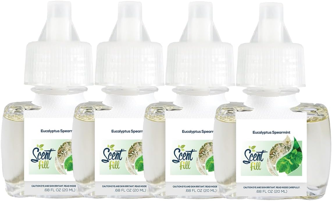 Scent Fill Eucalyptus Spearmint Plug in Air Freshener, 4 Scented Oil Refills