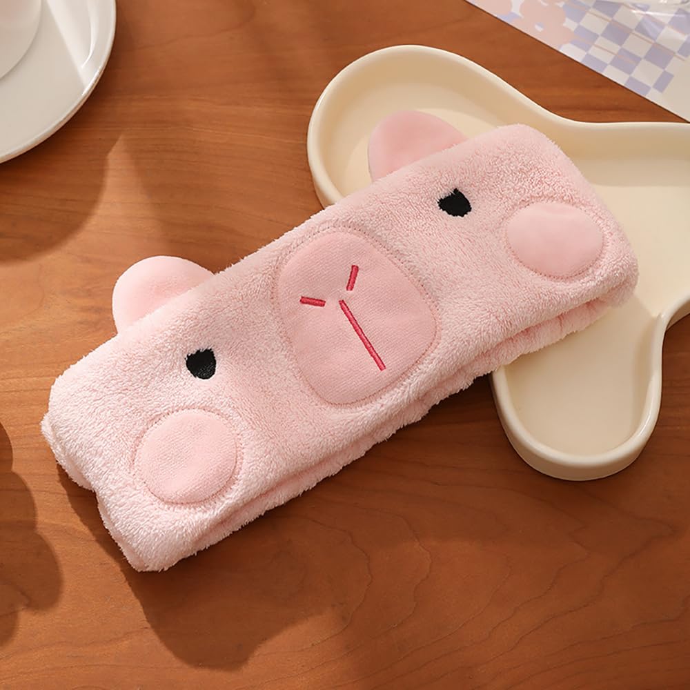 PERFECTSIGHT Kawaii Headband for Spa, Makeup, Washing Face, Party - 2 Pack Cute Hair Band for Shower Beauty Skincare, Soft Facial Headbands for Girls and Women (Brown+Pink Capybara)