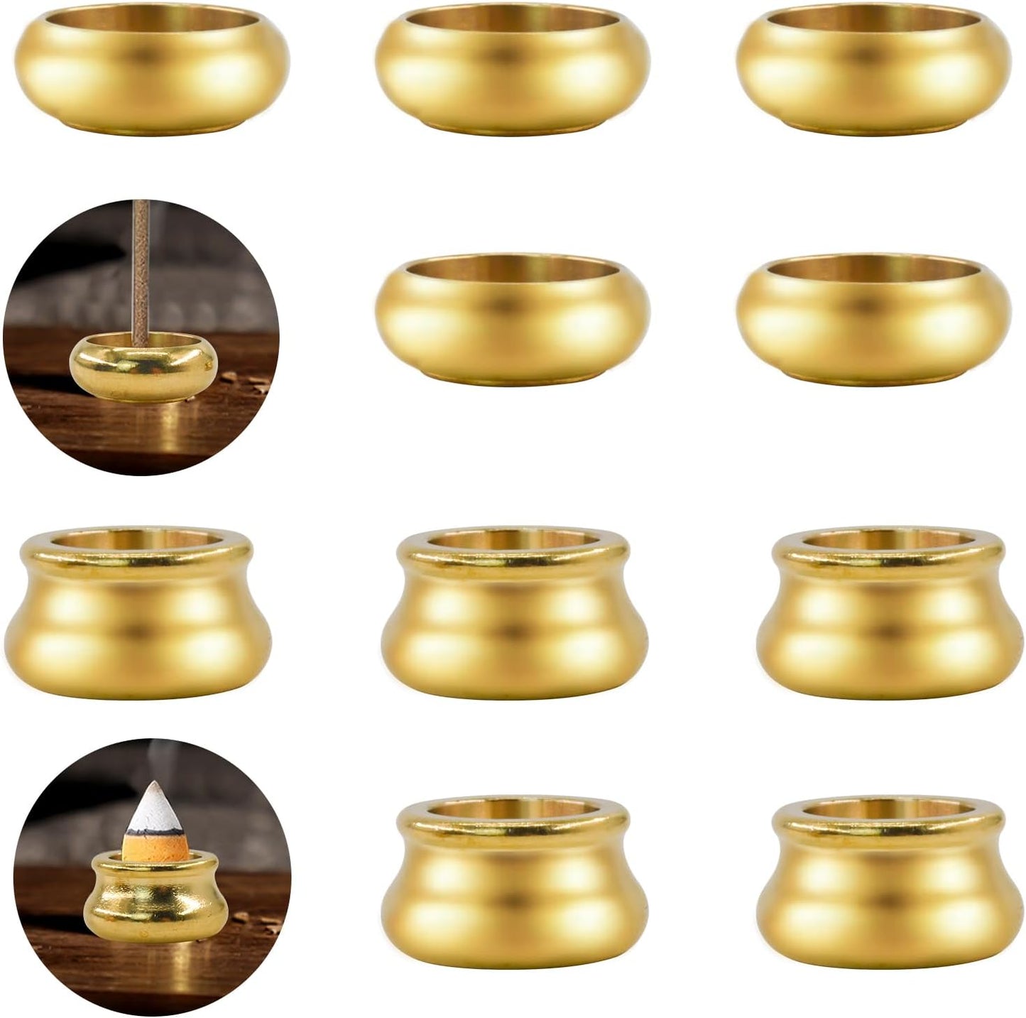12 Pcs Brass Incense Burner Holder, Mini Copper Incense Stick Holder Gold Cone Incense Holder for Yoga Meditation Indoor Outdoor Home Decor