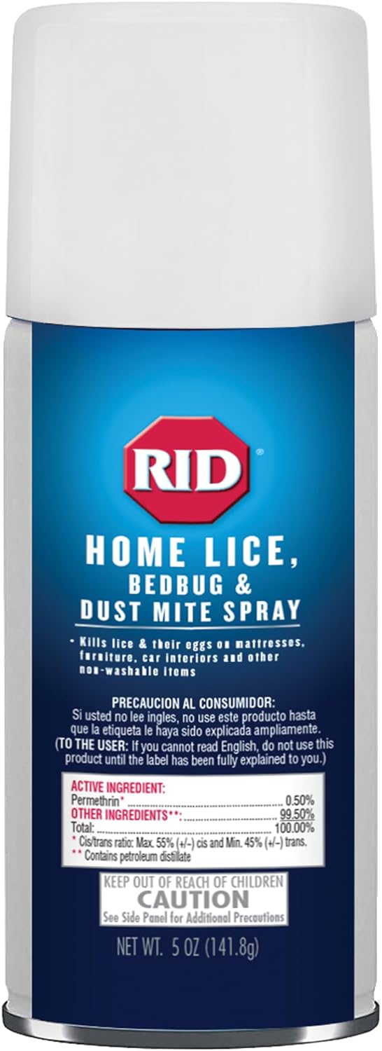 Rid Home Lice Bed Bug Dust Mite Spray Home Treatment Spray with Permethrin Kills Lice and Lice Eggs on Mattresses Furniture Car Interiors and Other Nonwashable Items Spray Can, 5 Ounce