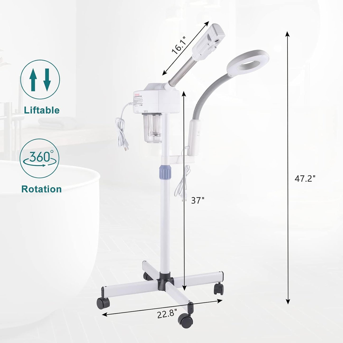 2 in 1 Professional Facial Steamer with 5X Magnification Lamp, Beautician Steamer Facial Spa, Hot Ionic Mist Face Steamer for Home Beauty Salon, Personal Skin Care Deep Cleaning, White