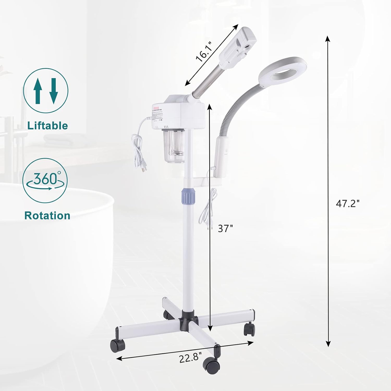 2 in 1 Professional Facial Steamer with 5X Magnification Lamp, Beautician Steamer Facial Spa, Hot Ionic Mist Face Steamer for Home Beauty Salon, Personal Skin Care Deep Cleaning, White