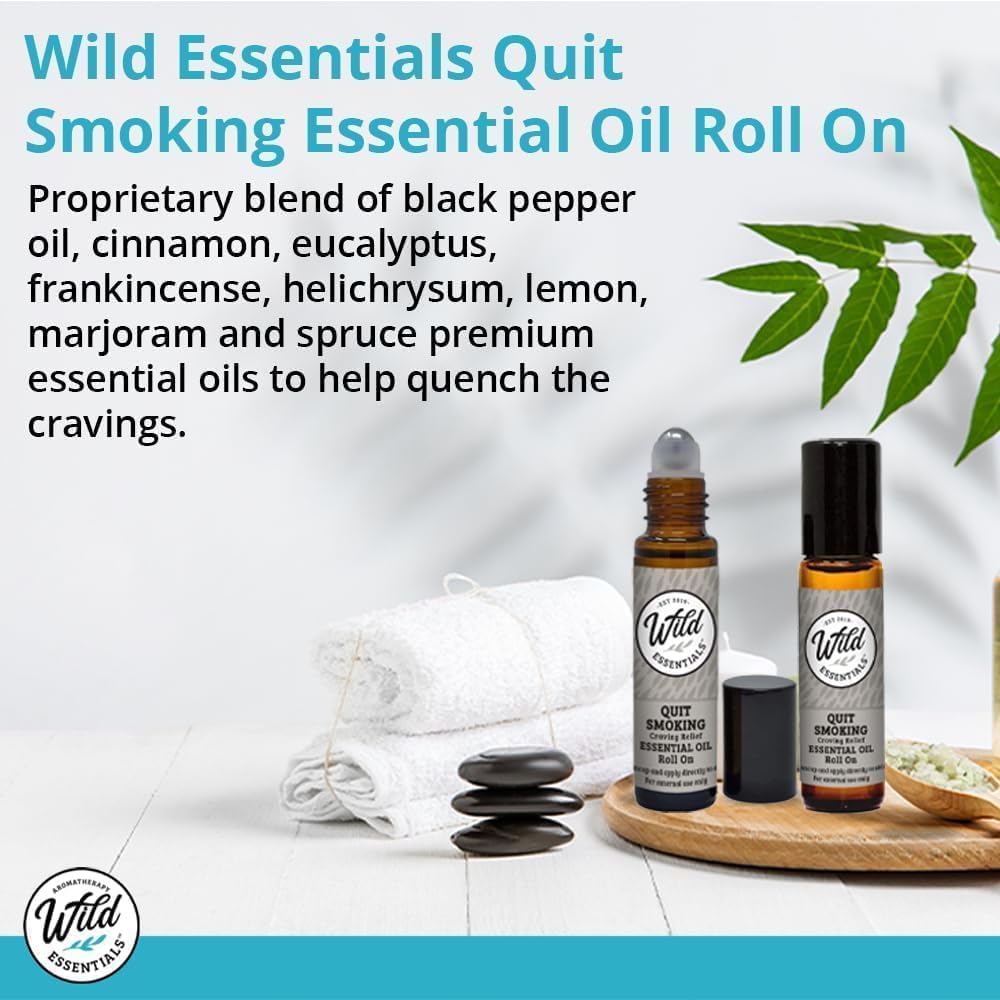 Wild Essentials Quit Smoking Essential Oil Roll On, for Help with Cessation Programs, Lung Soothing, and Lifts The Spirit, Made with Organic Jojoba Oil, Ready to Use, Moisturizer, All Natural