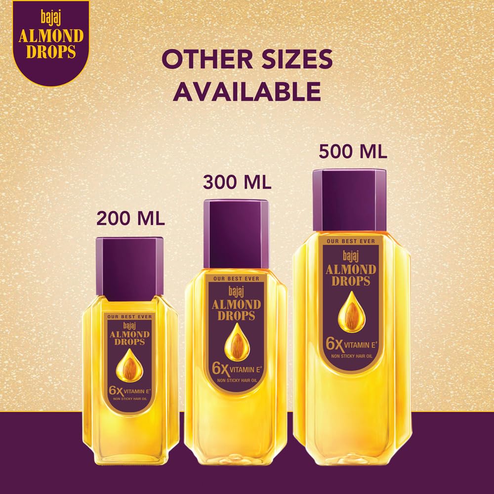Bajaj Almond Drops Hair Oil, Almond Oil Enriched with 6X Vitamin E, Light and Non-Sticky, Hair Fall Control | 10.14 fl.oz (300ml)